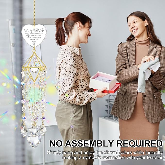 AceOrbit Teacher Thank You Gift, Crystal Suncatchers for Window Hanging Wind Memorial Gifts Chime Garden Suncatchers Rainbow Indoor Outdoor Decor Birthday Christmas Happy Teacher's Day Gifts