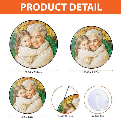 Personalized Stained Glass Window Hanging Ornament, Custom Grandma and Grandkids Photo Decoration, Unique for Mother’s Day, Birthday or Christmas, Keepsake Home Window Art for Grandma