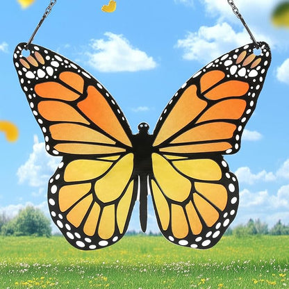 Stained Glass Window Hanging Yellow Butterfly Suncatcher, Butterfly Gift for Mom, Grandma, Women, for Mom Grandma Birthday
