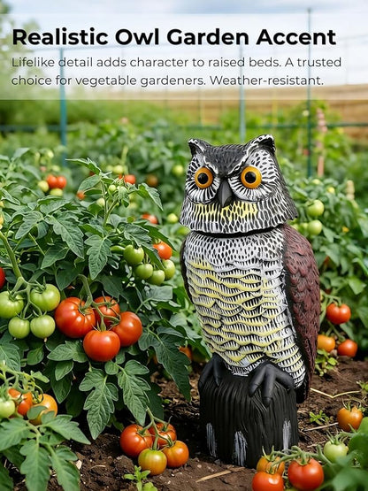 Garden Fake Owl Sculpture with 360° Rotating Head, Waterproof Outdoor Statue for Garden Yard Patio Balcony Roof