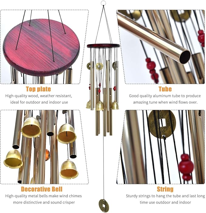 Bwinka Chinese Traditional Retro10 Tubes 5 Bells Bronze Yard Garden Outdoor Living Wind Chimes 85cm (MT-626)…