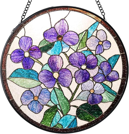 Stained Glass Suncatchers Window Hanging, Flowers Sun Catchers Indoor Window Stained Glass Hanging Garden Decor, Birthday Gifts for Mom Grandma Aunt Sister Bestie 6.3 in