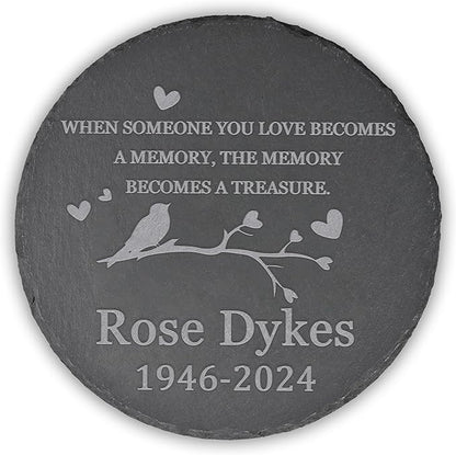 Memorial Garden Stone - Personalized Bereavement Gifts for Loss of Loved One - Round