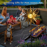 HOMEIMPRO Large Sun Solar Garden Decor Lights Outdoor Garden Gifts Mom Dad, Crackle Glass Metal Stake Backyard Decor, Waterproof LED Lights for Lawn Patio Ornaments, Mothers Day Gifts for Women