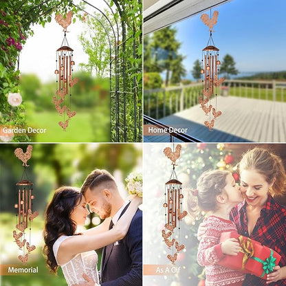 GDNSFIT Chicken Wind Chimes for Outside,Metal Windchimes,Chicken Gifts for Women/Men,Wind Chime Garden Decor Outdoor,Memorial/Housewarming/Birthday/Festival Gifts,Front Yard Decor