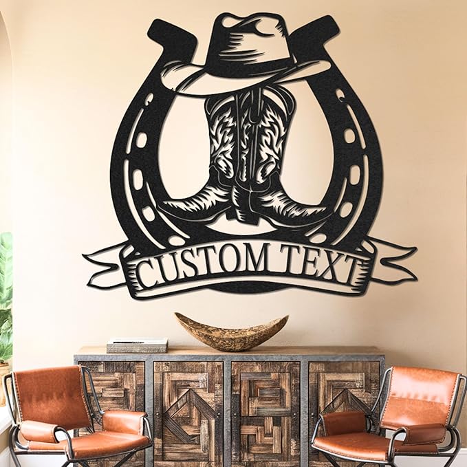 Personalized Cowboy Metal Name Sign, Western Cowboy Wall Decor, Outdoor Art Decor, Custom Western Cowboy Sign, Rustic Metal Wall Art for Home
