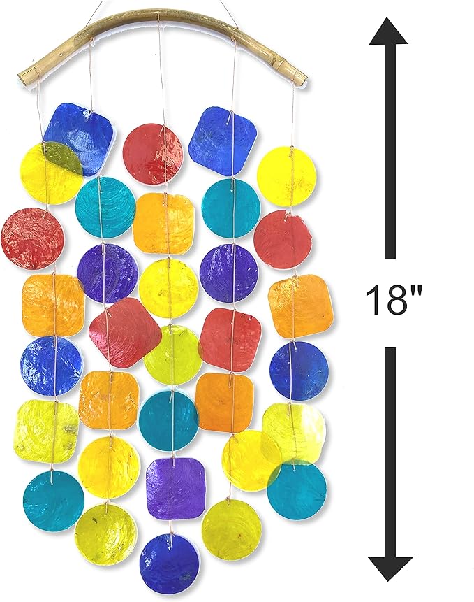 Capiz Wind Chime for Outside – Colorful Shell Windchime Outdoor Mobile Garden Patio Décor Gift 18” Long