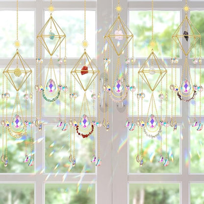 Knitgrip 6 Set 508 Pcs DIY Crystal Suncatcher Making Kits Craft with Rainbow Pendants Chains Gemstone Sun Catcher Hanging Colorful Crystal Prisms Windows Decor Wind Chimes with Chain Pendant Decor