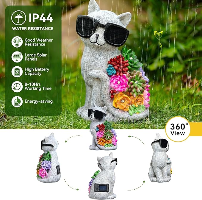 kyoryuger Mothers Day Solar Garden Decor Cat Statues for Women Mom Grandma Sister, for Mom,Solar Outdoor Decor for Patio Backyard Yard Lawn Decoration-Unique Birthday Present,Yard Art Ornament