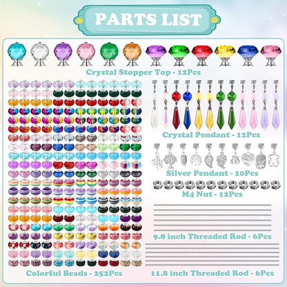 UFU 310Pcs DIY Fairy Wand Beaded Garden Stakes Kit, Decorative Garden Stakes with Colorful Crystal Pendants, Outdoor Fairy Garden Accessories, Beadable Items for Decor, Gifts & Craft (10 & 12 in)