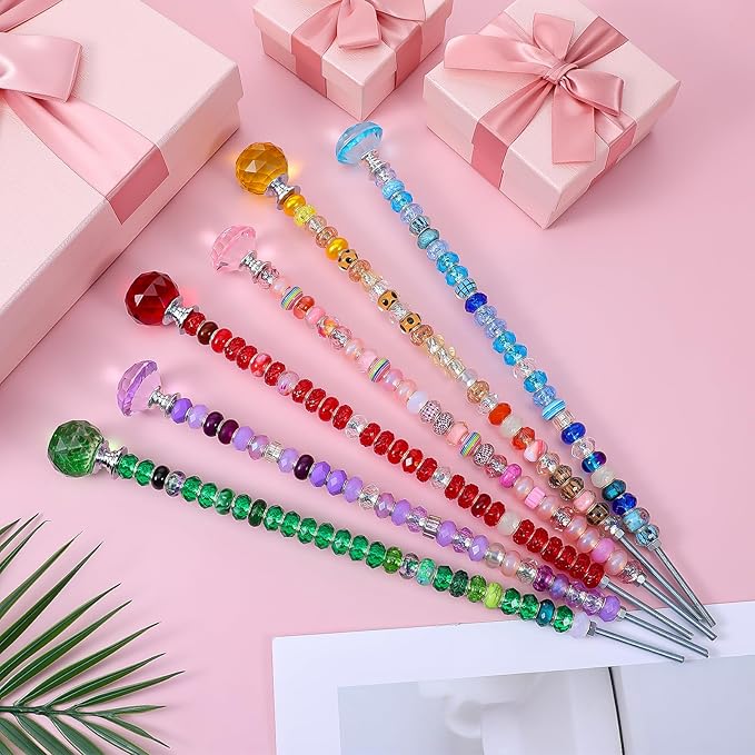 218Pcs Fairy Wands Kit, DIY Fairy Wand Beaded Garden Stake Kit, Garden Stake Decorative Outdoor Beadable Items, with 200 pcs Sparkling Crystal Beads, 6 Crystal Stopper Top, 6 Threaded Rod and Nuts