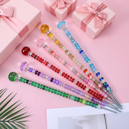 218Pcs Fairy Wands Kit, DIY Fairy Wand Beaded Garden Stake Kit, Garden Stake Decorative Outdoor Beadable Items, with 200 pcs Sparkling Crystal Beads, 6 Crystal Stopper Top, 6 Threaded Rod and Nuts