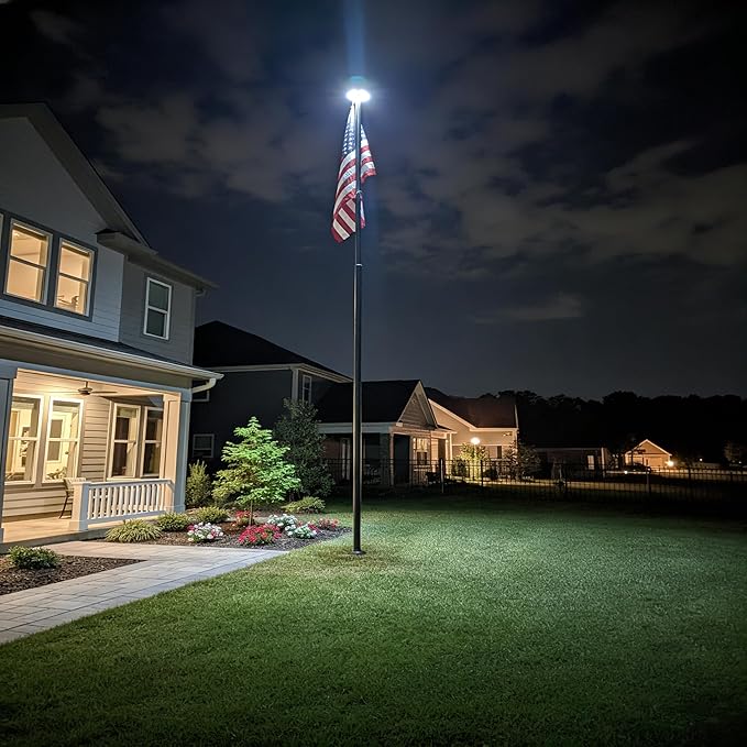 PHITRIC 11 Gauge Heavy Duty Flag Pole Kit with Solar Light, 25FT Extra Thick Aluminum Flagpole for Outside in Ground, Hardware Flagpole Set with 3x5 American Flag, 120 MPH Wind Resistant