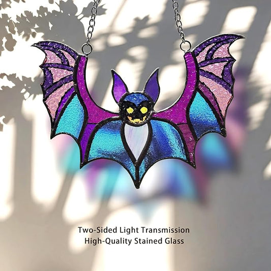 Bat Stained Glass Window Hangings, Halloween Bat Suncatcher Home Decor, Gothic Bat Lovers Gifts.