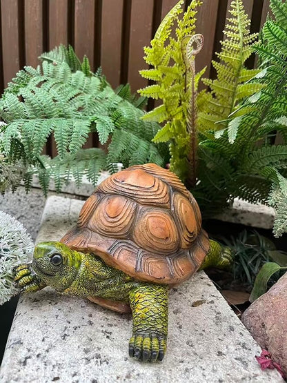 Garden Outdoor Turtle Statue, Resin Garden Sculptures Turtle Decor Realistic Tortoise Figurine for Outdoor Courtyard, Lawn Landscape, Pond,Festival and Birthday Gifts (Green-Right)