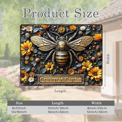 Custom Garden Signs Personalized Metal Tin Sign for Women, Bee Metal Sign for Outdoor, Patio, Yard Rustic Home Decor Gift for Mothers Day, Grandmas, and Gardening Lovers