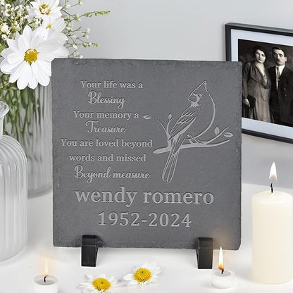 Personalized Memorial Stone Memorial Garden Stone - Sympathy Gifts for Loss of Dad, Mom or Loved One - Bereavement, Remembrance and Condolence Gift - Loved Beyond Words Square