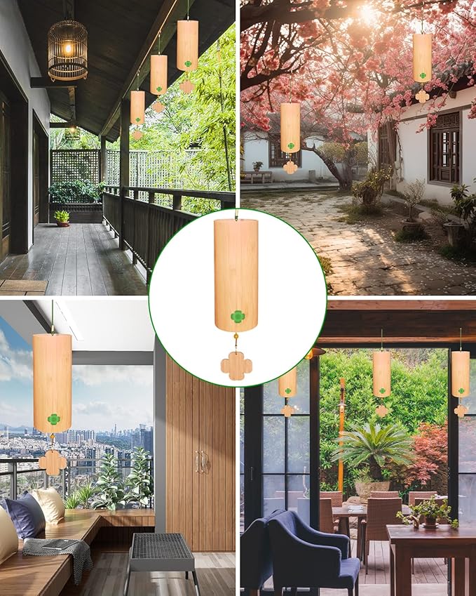 Bamboo Wind Chimes Chime for Sound Healing Meditation and Calming Emotions Classic Home Decoration Good Gift for Family Friends (C-Chord) Green Rope
