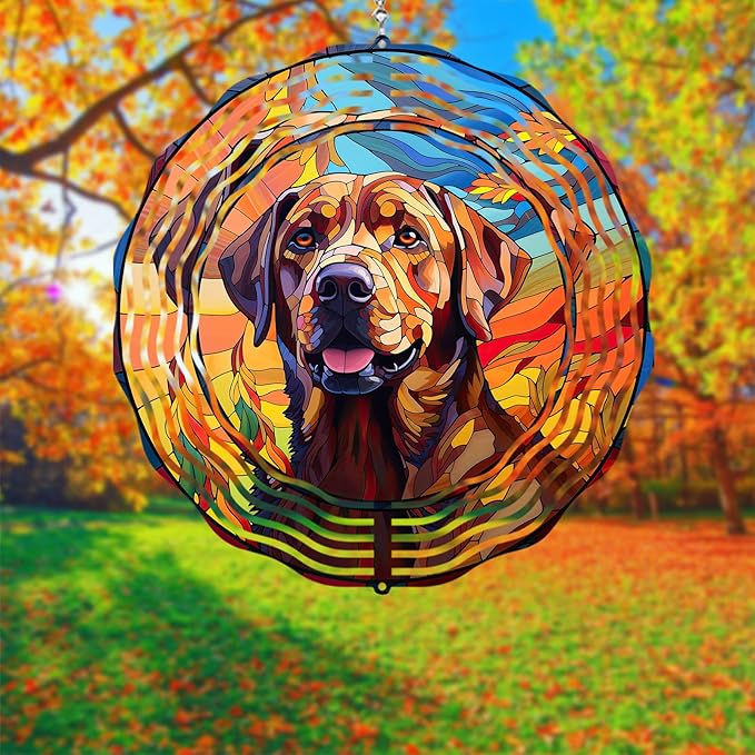 Labrador Retriever Wind Spinner Dog Memorial Gifts, Vibrant 3D Kinetic Aluminum Metal Yard Art, Loss of Dogs Sympathy Gifts, Hanging Outdoor Garden Decor, 8" Wind Sculptures for Patio, Porch (LR 4)