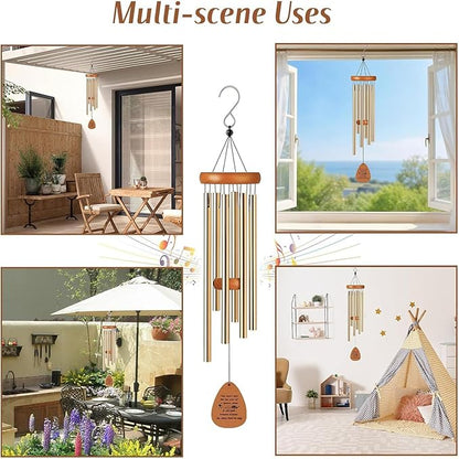 Aluminium Wind Chimes, 26" Wooden Sympathy Wind Chimes, Memorial Wind Chime for Loss of Loved One, Wind Tubes of Sympathy Gift, for Home Decor Outdoor Garden Patio(Golden)