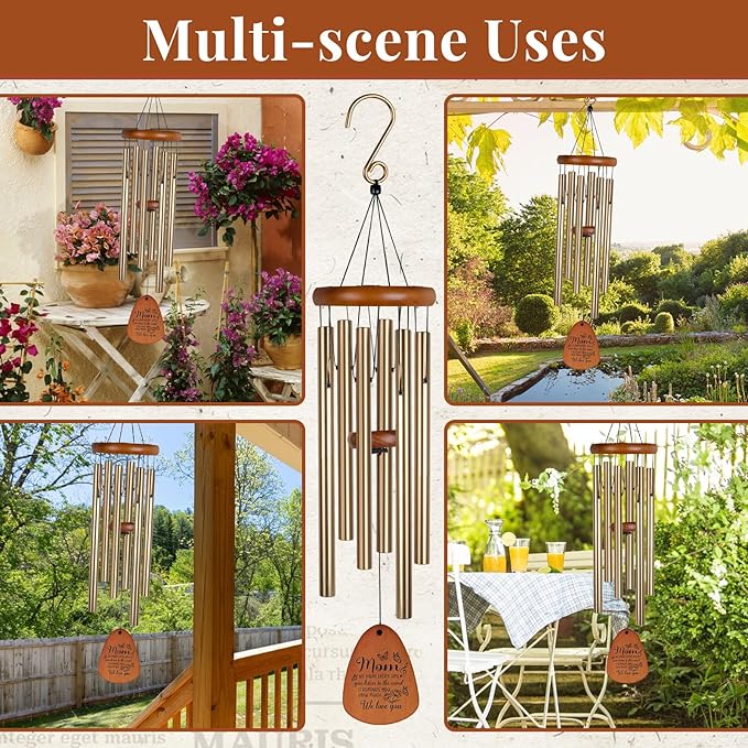 Mom Gifts for Christmas - Golden WindChimes for Outside,Birthday Gifts for momr for Gardens/Lawns/Entryways, Thoughtful Keepsake Gift for Special Occasions