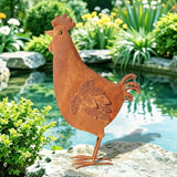 Metal Rooster Garden Decor for Outside, 17.3" Rusty Chicken Outdoor Decor for Patio Lawn Backyard, Decoration Yard Art Animal Ornaments Vintage Rustic Chicken Figurine Sculptures Statues