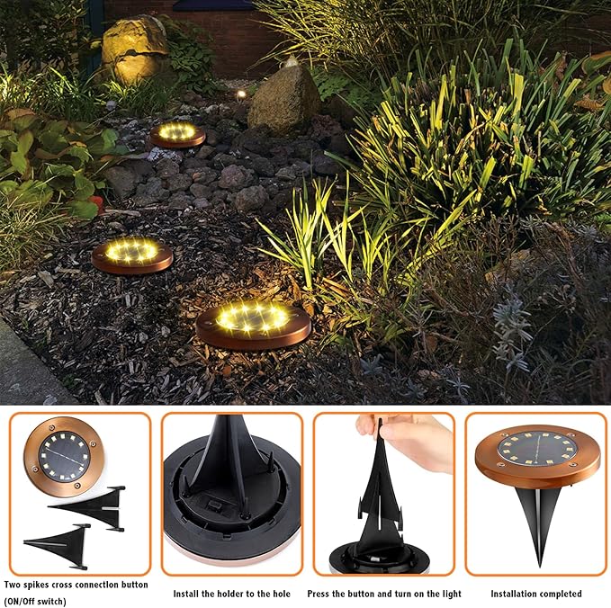 JKIMK Solar Ground Lights Outdoor Waterproof Flat Garden Solar Disk Lights Floor 12 LED 12 Pack for Garden Patio Pathway Landscape Driveway Yard Path Decor