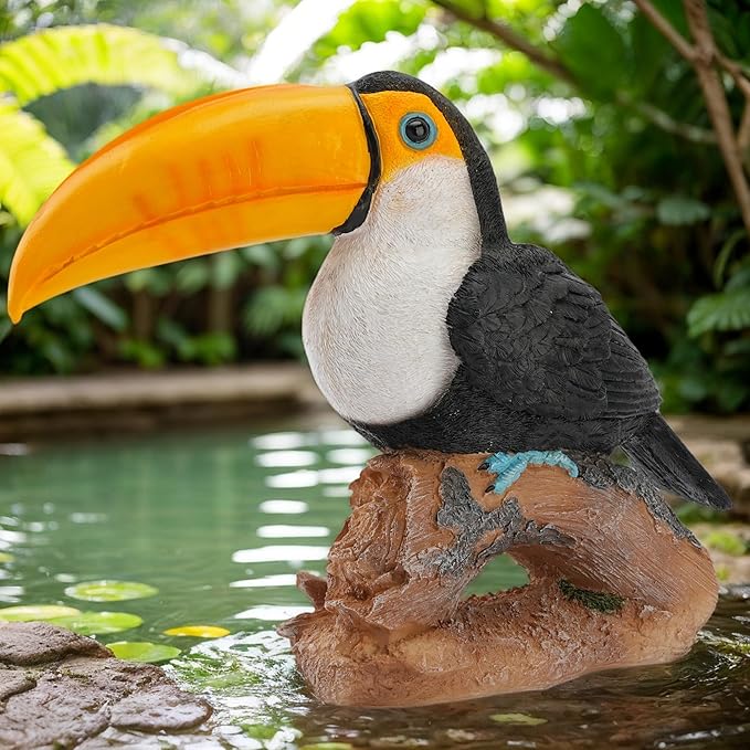 14.2" Real Toucan Statue,Colorful Outdoor Bird Decor Sculpture - Bird Outdoor Animal Ornament, Tropical Tiki Bar Decor, Waterproof & Weather-Resistant, Perfect for Garden, Patio, Yard (Red)