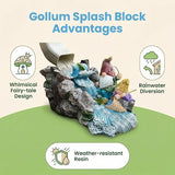 Gollum Splash Block – Decorative Resin Downspout Diverter & Water Feature, 11.4” x 6.3” x 6.9”, Durable Rainwater Drainage Statue for Garden, Patio, Yard, Pond or Aquarium, Outdoor Dwarf Gutter Décor
