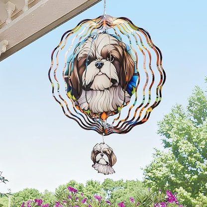 Shih Tzu Wind Spinners Outdoor - 3D Cute Dog for Women Men, Wind Spinner for Yard Patio Ornament Garden Decor, 12 Inch Hanging Kinetic Metal Wind Spinners Sculpture