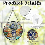 Chinoiserie Hydrangea Golden Retriever Stained Glass Window Hanging, Sleep Dog Flower Suncatcher Indoor Window Glass Round Wall Art Decor, 7.9x7.9 Inch