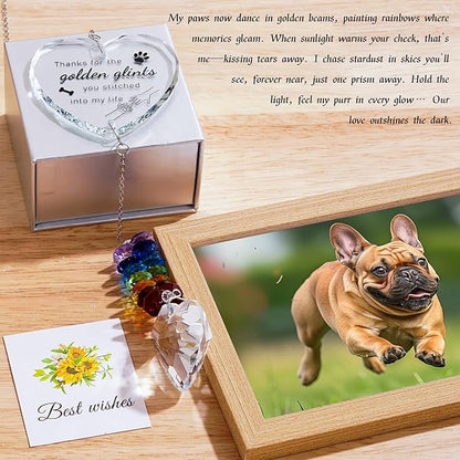 Dog Memorial Gifts for Loss of Dog, Pet Memorial Suncatcher, Pet Sympathy Gifts, Heart Shaped Suncatcher with Personalized Words, Remembrance Bereavement Gift for Loss of Dogs Cats