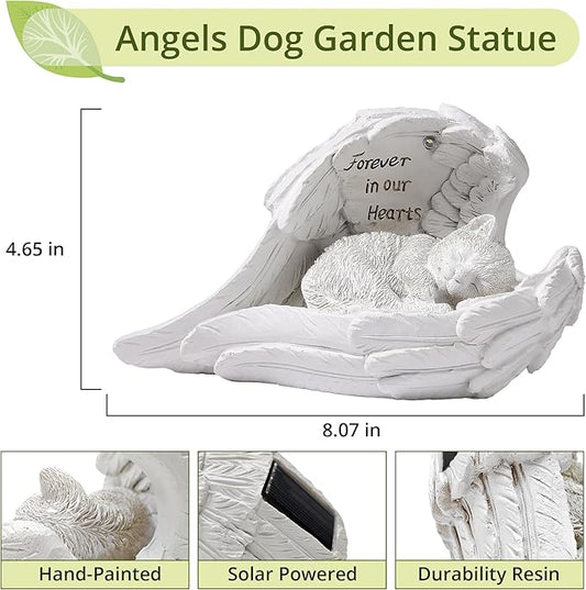 Pet Cat Solar Garden Memorial Statue – Outdoor Resin Angel Kitty with Solar Light, Guardian Angel Kitten Memorial Gift for Patio, Lawn, Yard, or Garden Christmas Decor