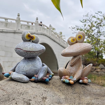 Resin Stone Frog Statue,Adorable Fairytale Garden Decor,Weathered Rock-Style Decor for Zen Garden, Patio & Farmhouse Home