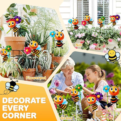 4 PCS Metal Bee Garden Stakes Decorative, ULENDIS Colorful 12.2 Inches Outdoor Bee Garden Decor stakes, Vivid Bee Yard Art Ornaments for Lawn Porch Pathway Patio Plant Pot Flower Bed