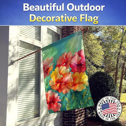 Caroline's Treasures Ohio Scarlet Carnations in Watercolor House Flag Large Porch Sleeve Pole Decorative Outside Yard Banner Artwork Wall Hanging, Polyester, House Size, Multicolor