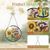 7.8 Inch Stained Glass Window Hanging Sunflower Raccoon Sun Catcher Indoor Window Door Wall Yard Home Decor Colorful Glass Panel Suncatcher Gifts for Women Men Mom Grandma