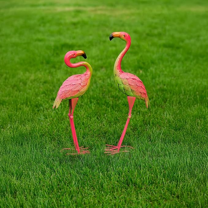 2 Pcs Garden Statues Metal Flamingos, 23.6 in, for Outdoor Decor, Iron Flamingo Ornament for Wedding, Lawn, Patio, Gifts