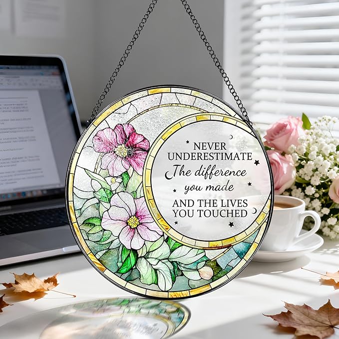 Thank You Gifts, Stained Glass Suncatcher Ornament, Window Hanging, Going Away/Goodbye, Appreciation, Retirement Gifts for Women, Men, Coworker, Boss, Friend | Retirement Party Decorations - Style G