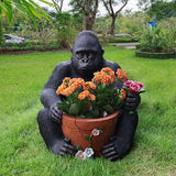 Gorilla Resin Garden Statue Planter, Waterproof Outdoor Yard Lawn Decor Flower Pot, Front Porch Ornament Housewarming Gift(Sitting Gorilla)