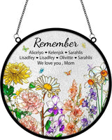 Personalized Mom Stained Glass Suncatcher, Custom Remember I Love You Window Hanging with Birth Month Flower, Mothers Day Christmas Birthday Gifts for Mom from Daughter Son (Style 03)