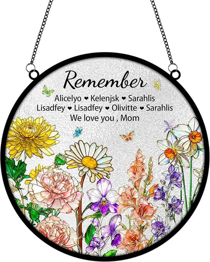 Personalized Mom Stained Glass Suncatcher, Custom Remember I Love You Window Hanging with Birth Month Flower, Mothers Day Christmas Birthday Gifts for Mom from Daughter Son (Style 03)