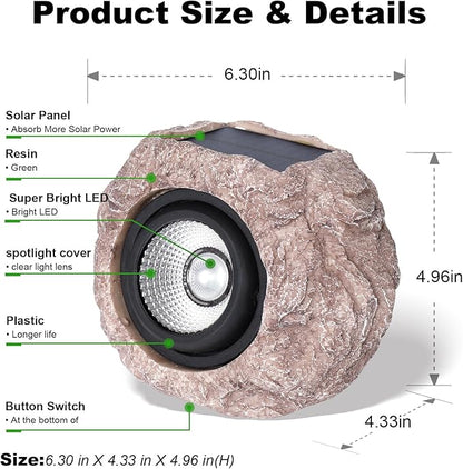 Outdoor Solar rock lights,IP65 Waterproof LED Super Bright spotlights, suitable for house exteriors, stairways, garden statues, sidewalks, pond rock landscapes, and palm tree display lighting- 2Pcsk
