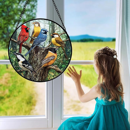Stained Glass Window Hanging Cardinal on The Branches 6.3" - Bird Suncatcher Door Garden Patio Sun Catcher Home Decor Christmas for Bird Lovers Mom Woman Grandma Men