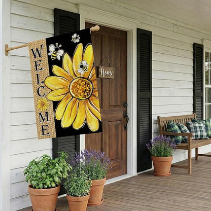 CROWNED BEAUTY Spring Summer House Flag Daisy Bee Double Sided 28x40 Inches Large Burlap Welcome Holiday Seasonal Yard Decoration for Outside Porch