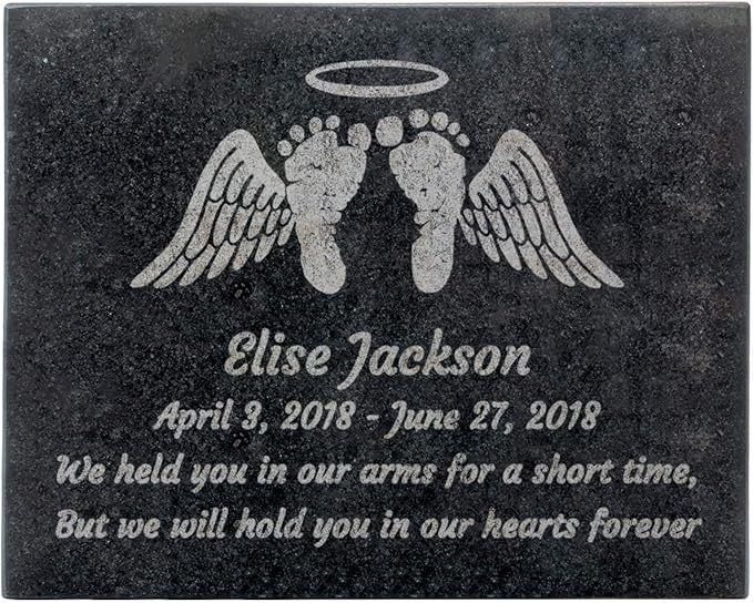 PlaqueMaker Black Granite Memorial Headstone Or Garden Memorial for Lost Infant or Child - Include You Personalized Text. Can be Used as a Sympathy Gift, Garden Stone or Grave Maker (8 x 10 x 0.4)