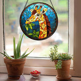 Stained Glass Window Hanging Orange Giraffe Blue Green Leaves 6.3" - Suncatcher Door Garden Sunroom Sun Catcher Home Decor Birthday Christmas for Mom Men Woman Nana