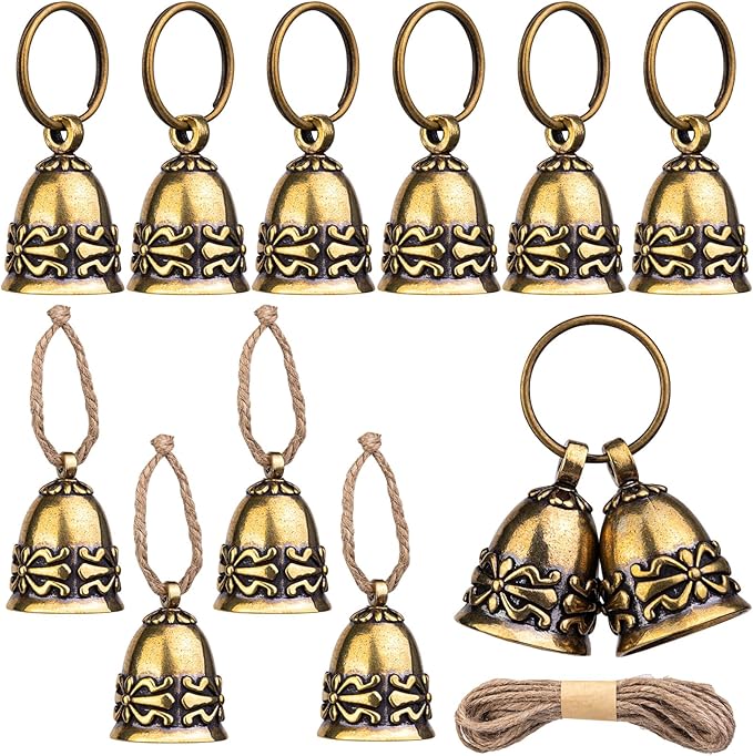 12PCS Copper Antique Small Brass Bells for Home Decor Wind Chimes, Bronze Jingle for Christmas Wedding Doors Dog Collar Decoration Keychain Crafts