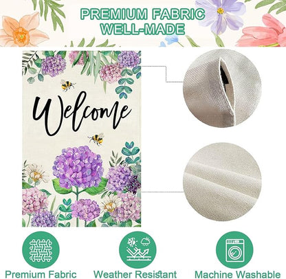 Baccessor Spring Hydrangea Garden Flag Double Sided 12x18 Inch, Summer Purple Flower Floral Welcome Small Yard Flag Burlap Seasonal Farmhouse Yard Outdoor Decoration