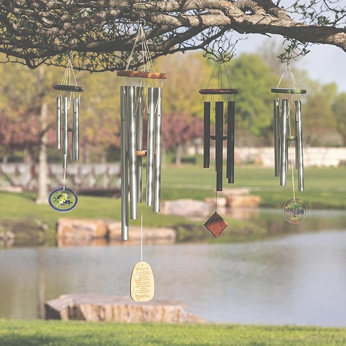 Woodstock Wind Chimes 22" Chime of Polaris, Wind Chime Teak Ash Wood, Black Aluminum Tubes, Encore Collection Windchime for Outside Garden Decor, Outdoor Patio and Front Porch